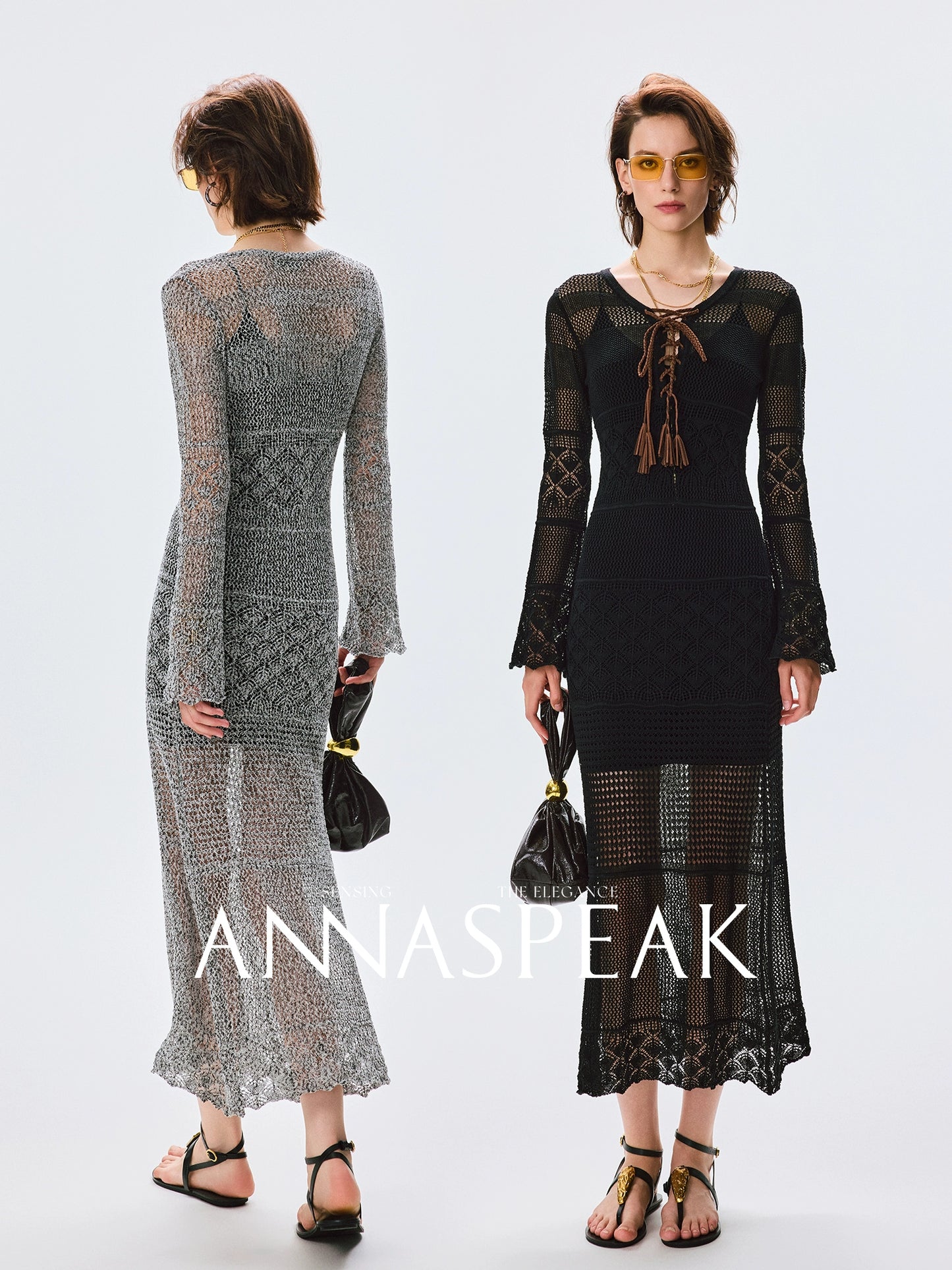 ANNASPEAK Fringe Lace-up Slim Knit Dress- CHACHA.