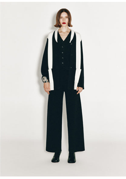 ATELIER MISS LU Geometric Contrasting Cashmere and Wool Blend Vest - IVY