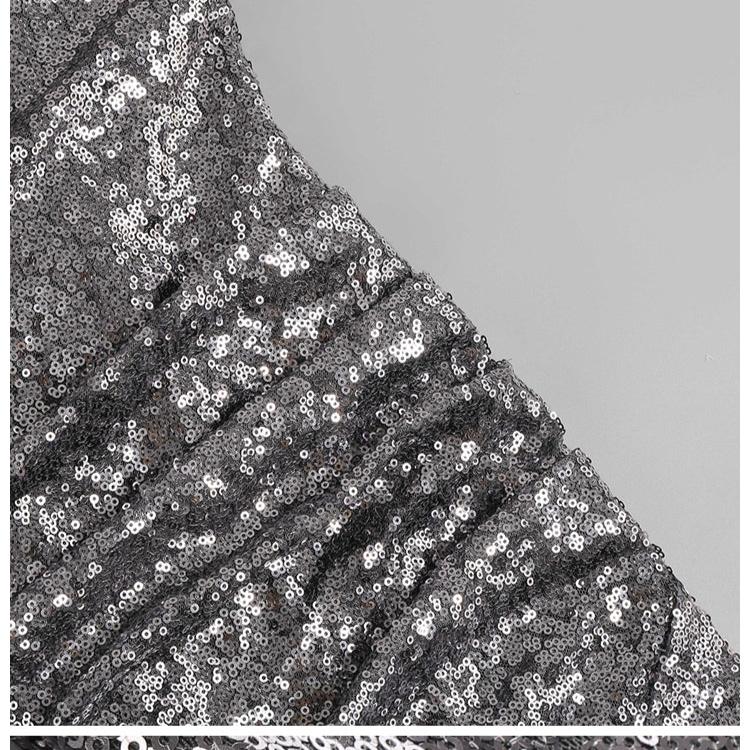 DOLLY High End V-Neck Sleeveless Long Slit Sequin Body Hug Evening Dress-KIM