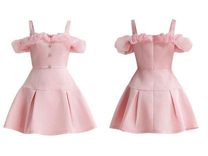 CHECOCRE Stubble sweet temperament style pink satin organza dress - EMA.