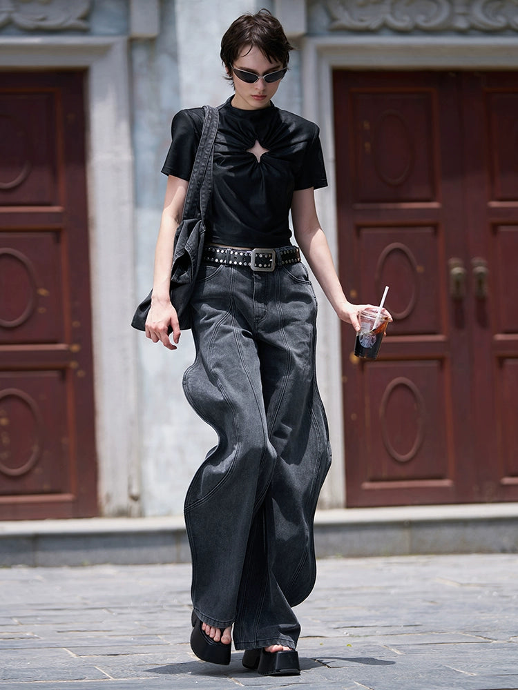 ANNAKIKI Pre-Fall Niche designer 3D wavy fractal deconstructed jeans-JINSHI