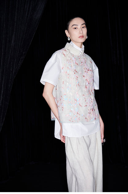 M essential Mackay designer beaded pavé embroidered linen vest - ELONIA.