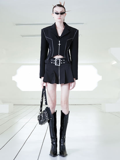 ANNAKIKI  low-waisted Japanese button fractal pleated short skirt-NIDIA.