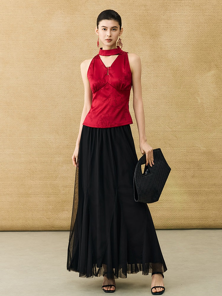 HECO Chinese Acetate V-Neck Waist Small Vest Top - ZEPH.