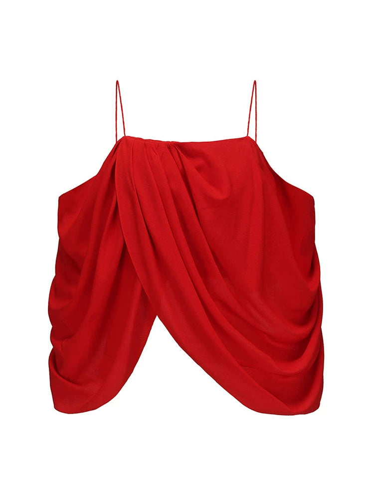 ATELIER MISS LU irregular draped design off-the-shoulder suspender top - KING.