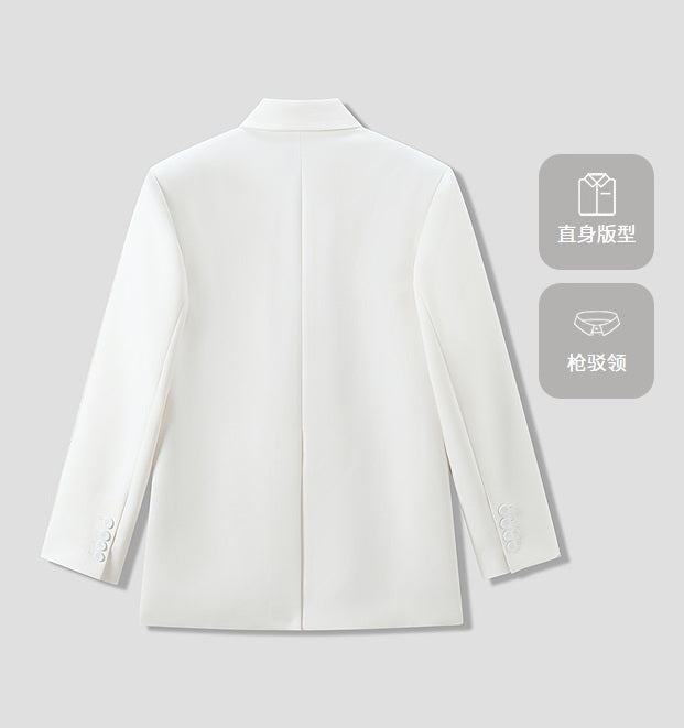 COMME MOI Summer White Double-Breasted Straight Blazer - MATHEW.