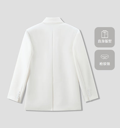 COMME MOI Summer White Double-Breasted Straight Blazer - MATHEW.