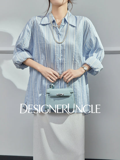 DGU| Blue Knitted Loose Vertical Light Luxury Commuter Fan Niche Design Top - George.