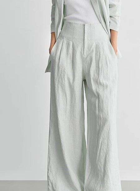 COMME MOI Linen High Waist Wide-leg Pants - THOMAS.
