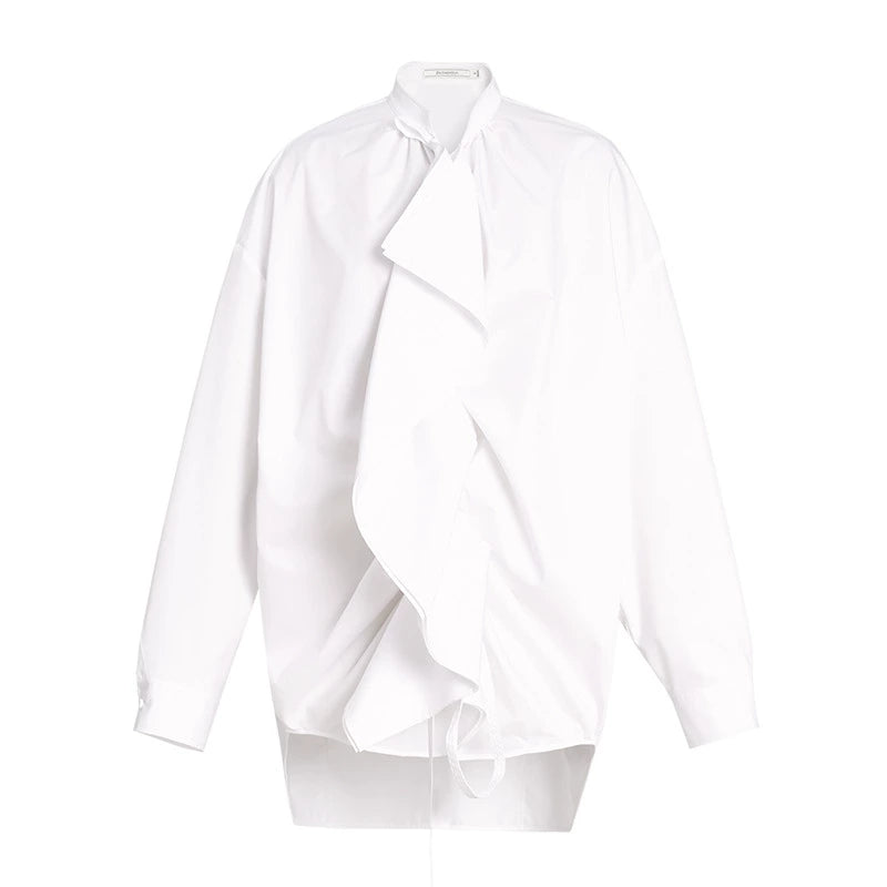 ZHUCHONGYUN drawstring placket loose straight white shirt-UMIE.