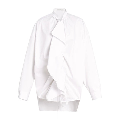 ZHUCHONGYUN drawstring placket loose straight white shirt-UMIE.