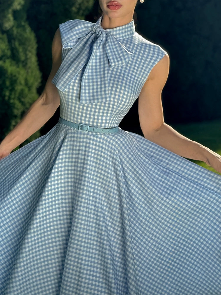 Le Palais Vintage Hepburn style elegant plaid slim fit large skirt dress-HANKS