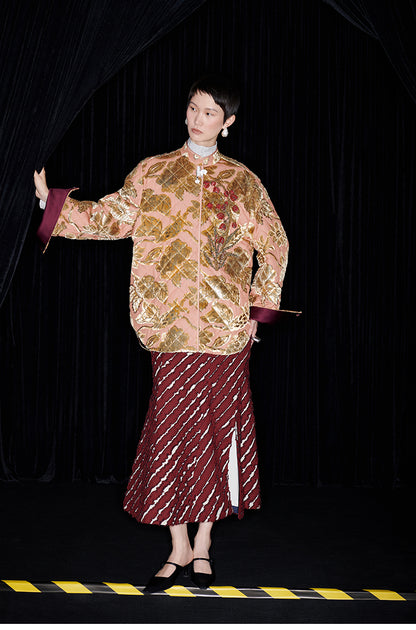 M essential Mackay designer embroidered lily of the valley quilted coat skirt set - nine.