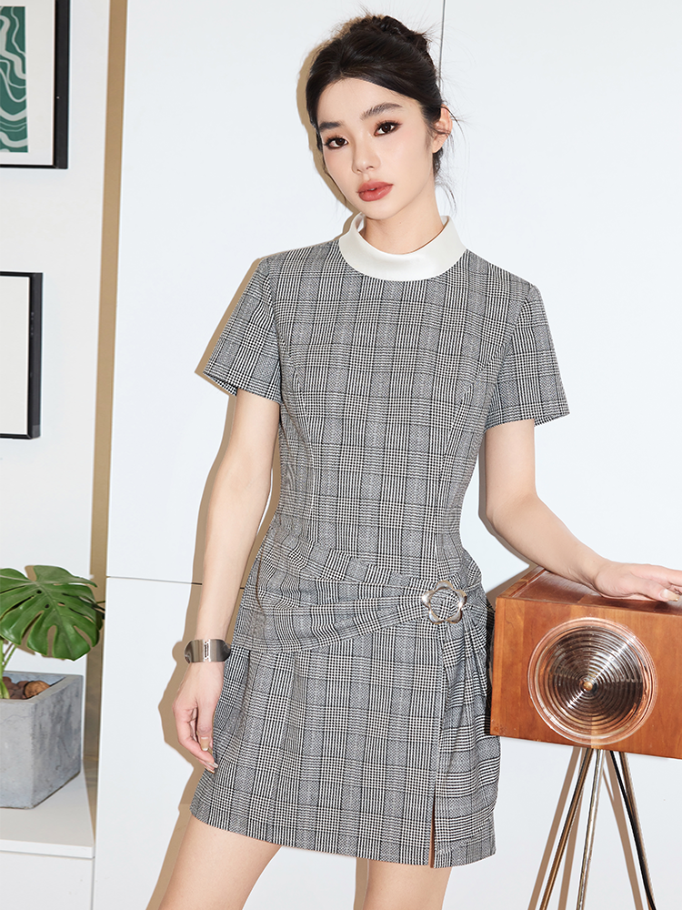 YES BY YESIR | Ye Qians Classic Check Dress with Loop Knot  -CAMELLIA.