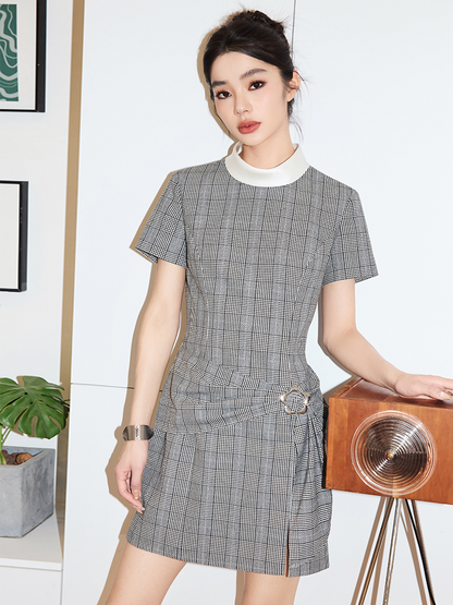 YES BY YESIR | Ye Qians Classic Check Dress with Loop Knot  -CAMELLIA.