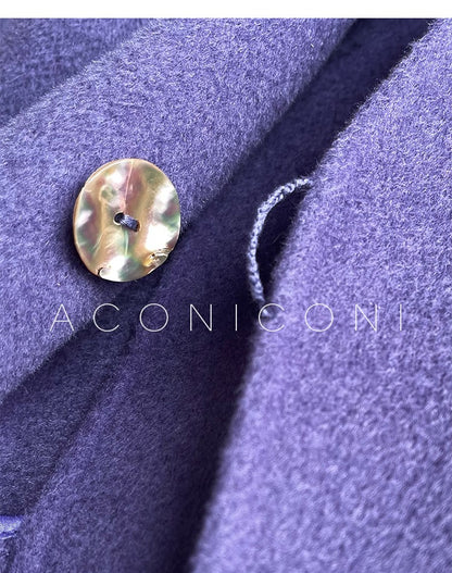 Aconiconi Luxury Purple Lapel Long Sleeve Long Straight Winter Coat- Taro