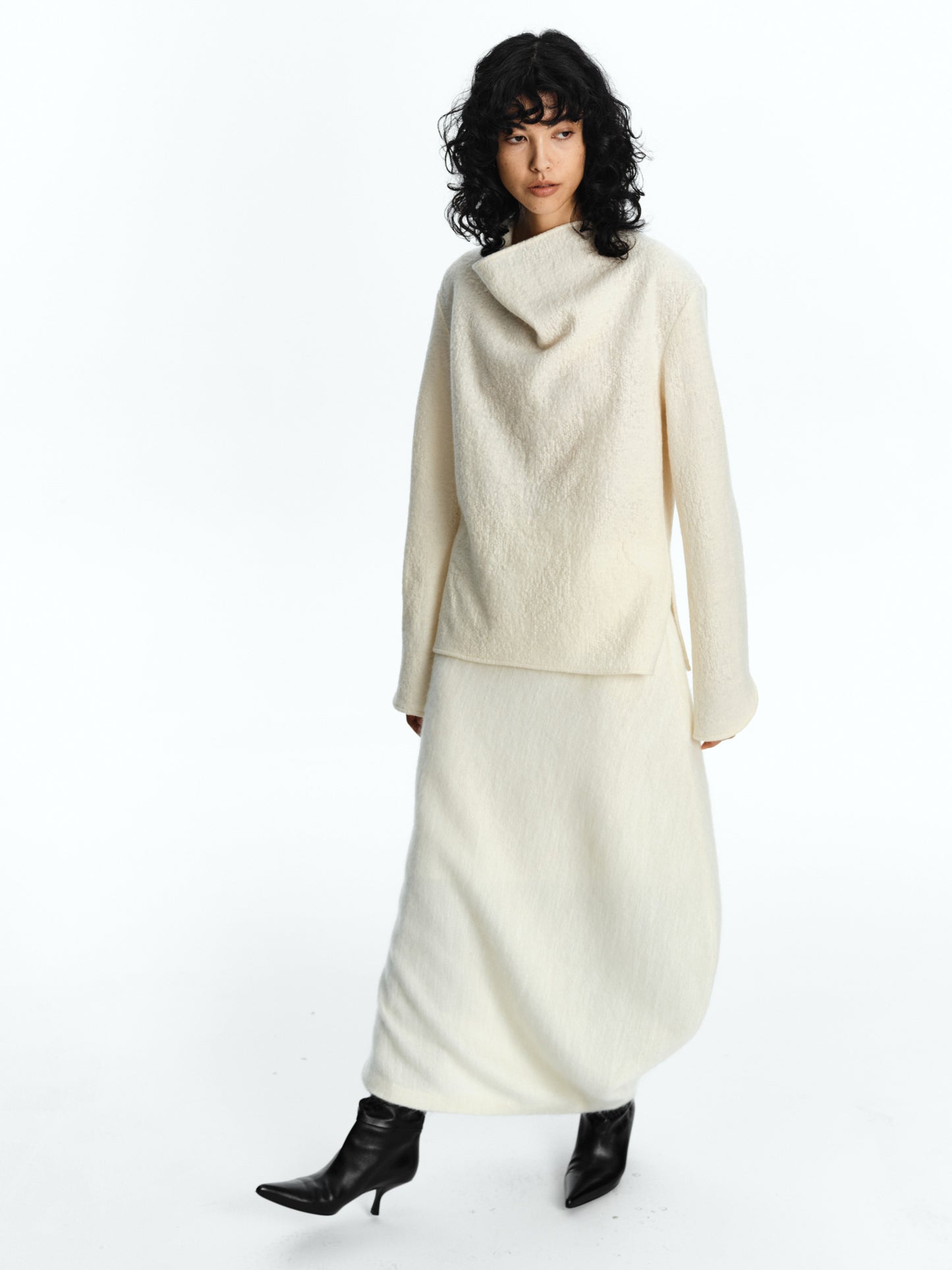 SERRER Off-white textured stacked collar wool top - RIMA.