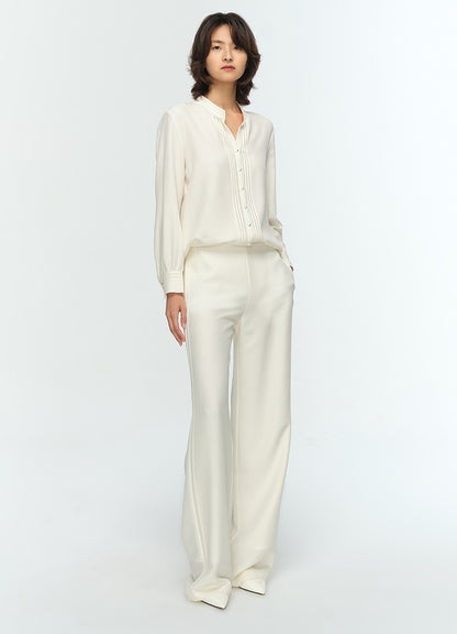 COMME MOI Lu Yan designer's new women's off-white silk texture straight-leg pants - AUTUMN.