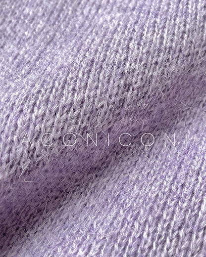 Aconiconi|Purple Flower Crochet openwork long cropped loose wool knit sweater  dress - Twilight