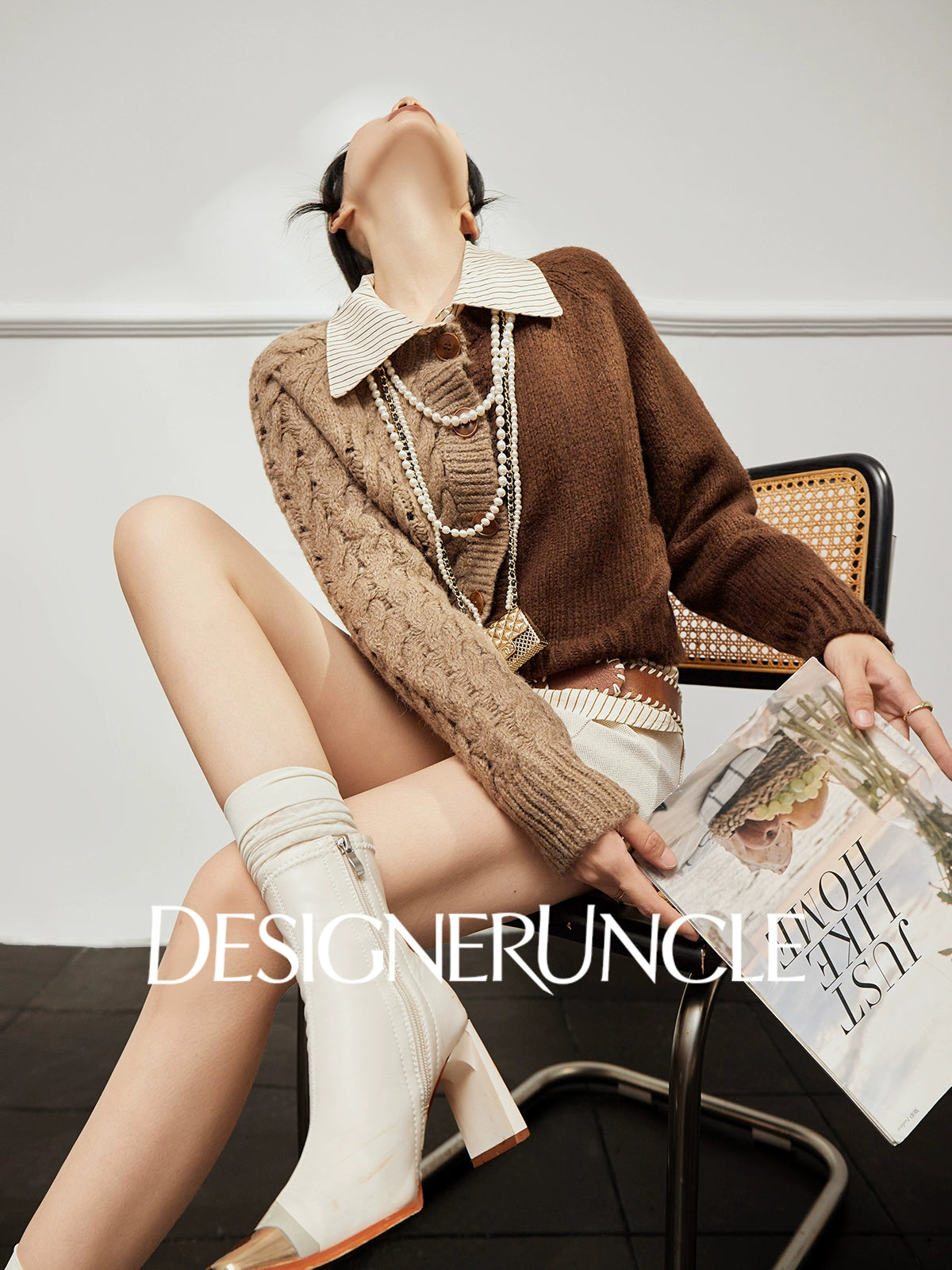 DGU×LAB "Mellow Autumn" brown new crew neck patchwork cropped jacket - JEN