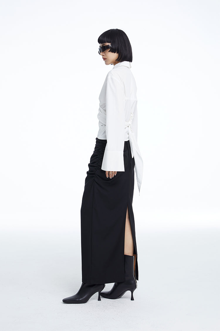 TINY IN white lace-up shirt one and two wear off-the-shoulder loose shirt -MEL