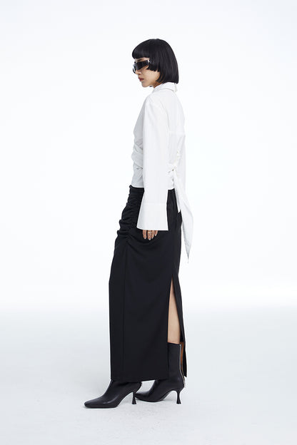 TINY IN white lace-up shirt one and two wear off-the-shoulder loose shirt -MEL