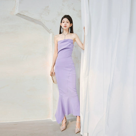 DOLLY Luxury Light Purple French Style Taro Tube Top Fishtail Dress-ALERO