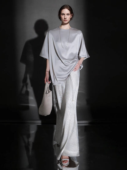 PIAOIN light luxury acetate satin glossy mid sleeve body shirt - CHARLOTTE