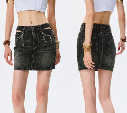 ANNASPEAK  cotton skirt high-waisted temperament denim skirt -MOMO.