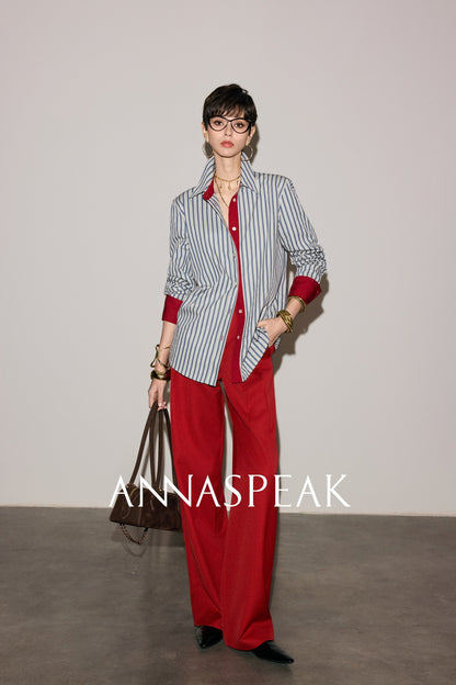 ANNASPEAK cotton up-and-down loose slimming striped long-sleeved long shirt-KILO.
