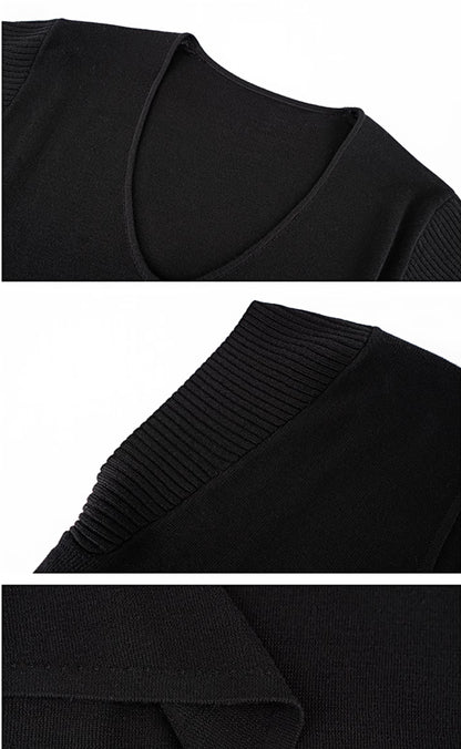 HECO Chinese Versatile Beveled Side Buckle V-Neck Knit Top - BREA.