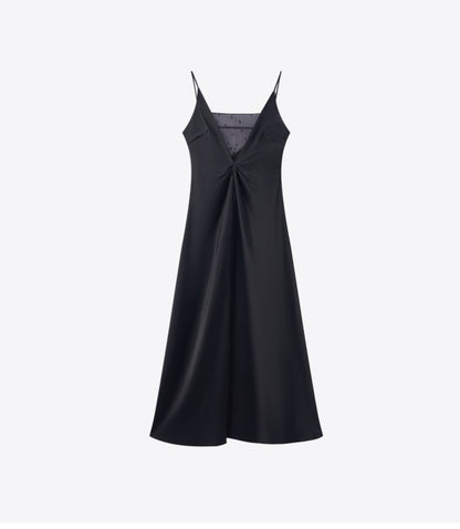 COMME MOI  Women's Black Acetate Open Back Dress - LEAH.