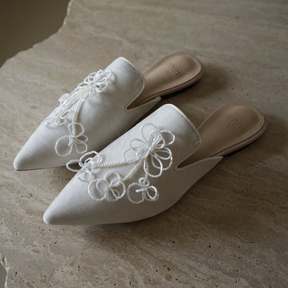B-FEI women summer white beaded flat shoes-MOREU.