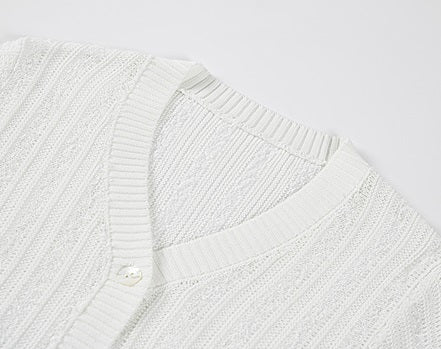 COMME MOI  Women's White Cutout Raw Edge Knitted Cardigan - MAYA.