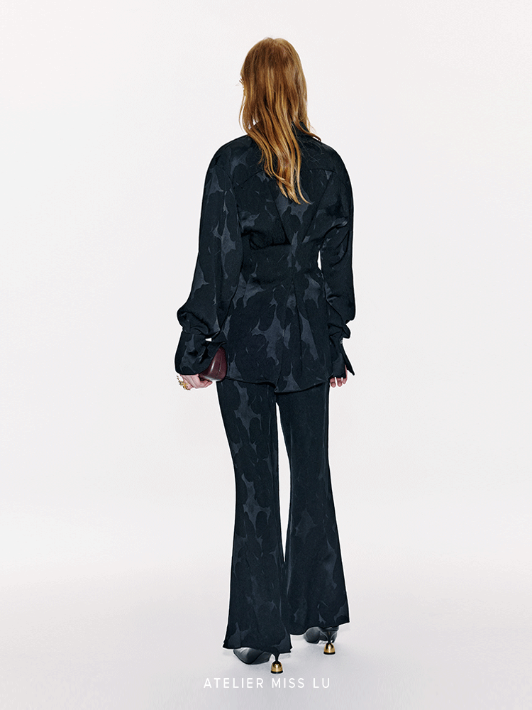 ATELIER MISS LU Spring/Summer New Chinese Texture Acetate Waist Shirt Top - DEER.