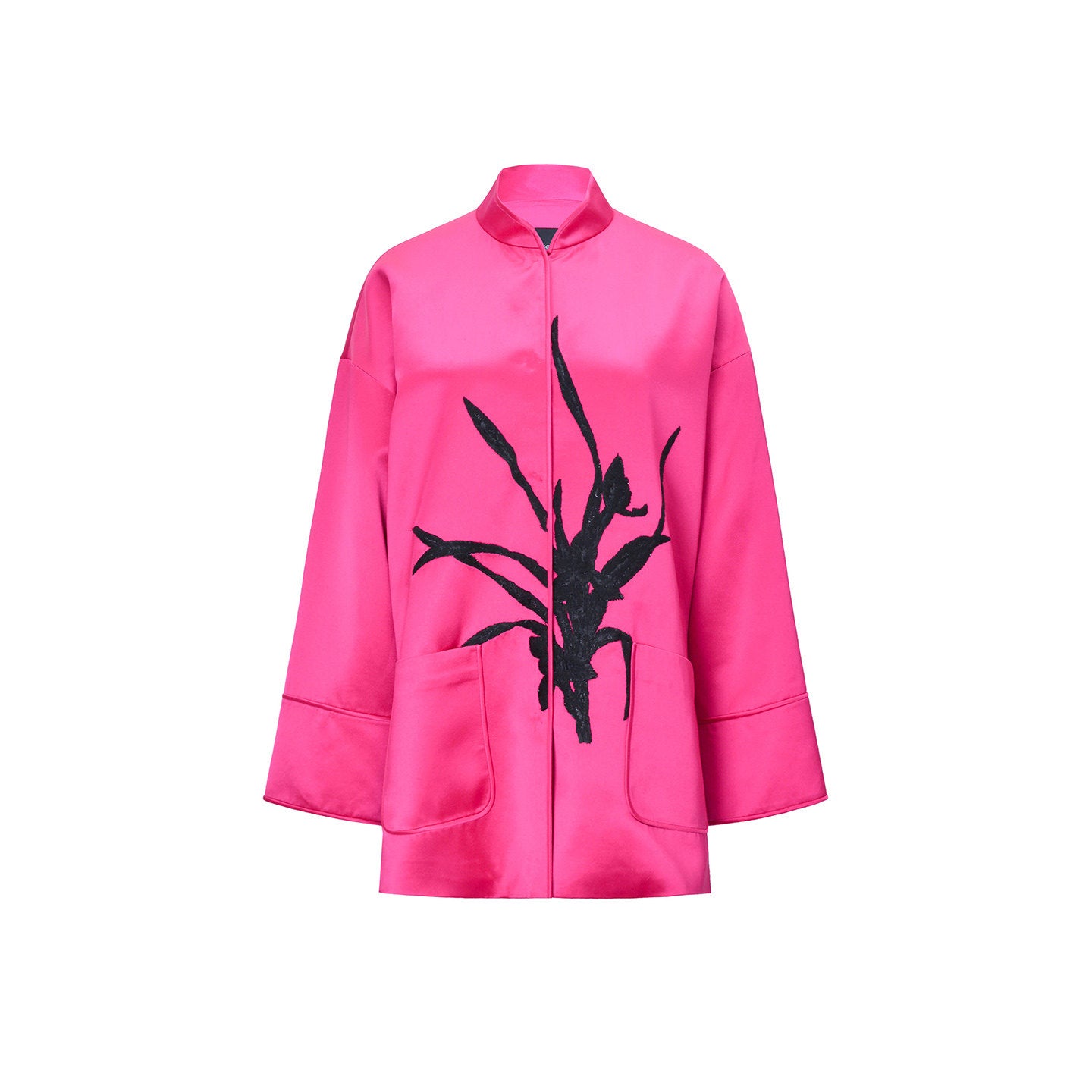 M ESSENTIAL Mackay designer Orchid silhouette patch Silver glitter satin coat - SWEAD