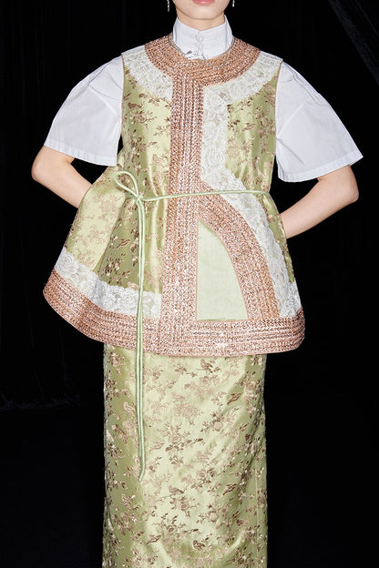 M essential Mackay designer colour-block placket vest  pencil skirt- Victoria.