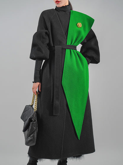 Huanzi designer double-sided cashmere coat mid-length contrast autumn  winter wool coat - Time