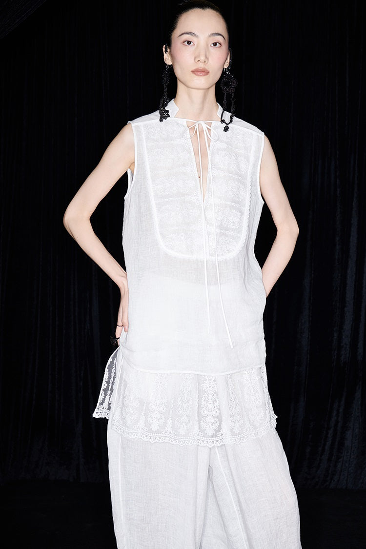 M essential Mackay designer Zen One Linen Lace Lace Sleeveless Top - KENYA.