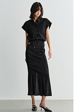 COMME MOI  summer women's black slit hip fishtail skirt - HARLEM.