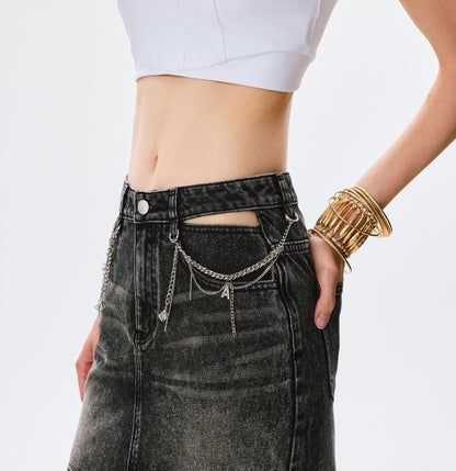 ANNASPEAK  cotton skirt high-waisted temperament denim skirt -MOMO.