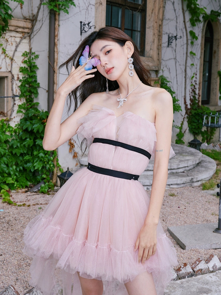 DOLLY High End Pink Sleeveless Mesh Puffy Tutu Trail Birthday Dress-ISIDORA