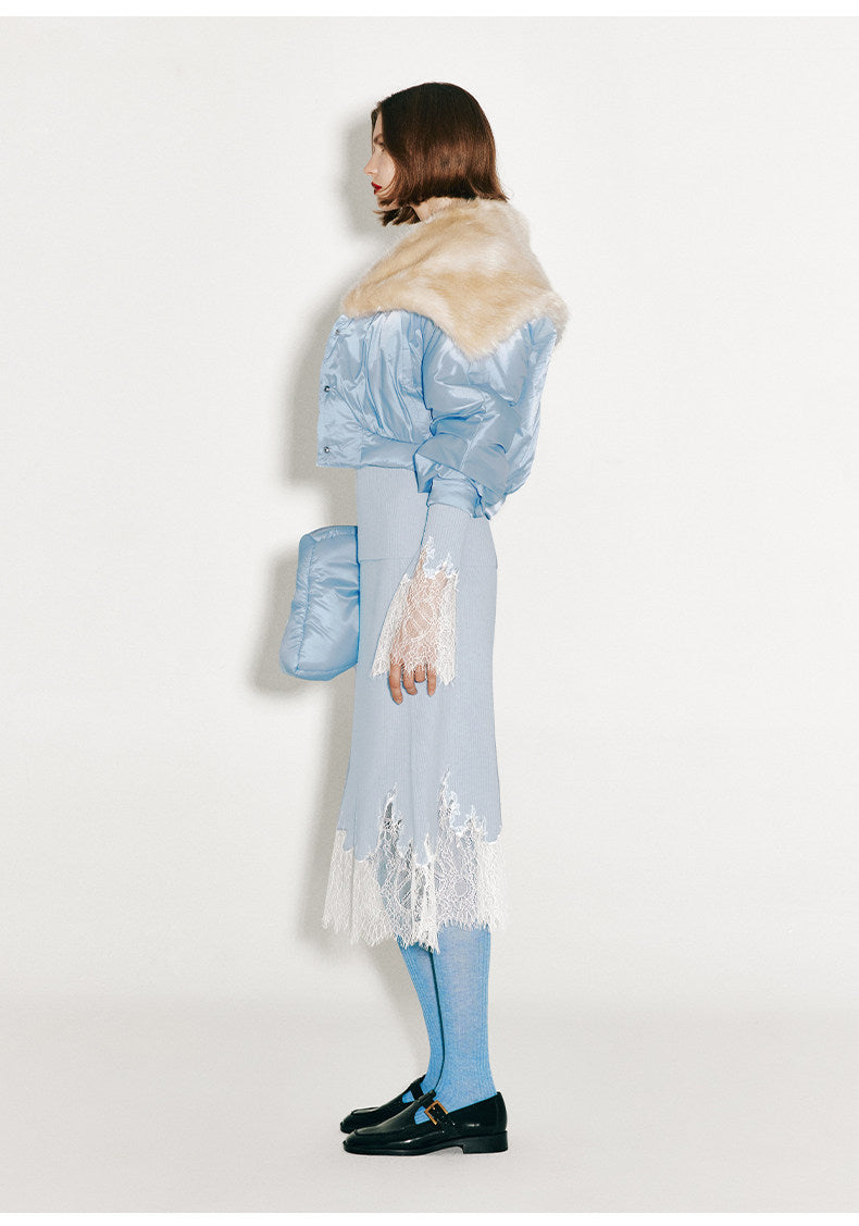 ATELIER MISS LU Fall/Winter elongated lace panelled cashmere wool skirt - JOY