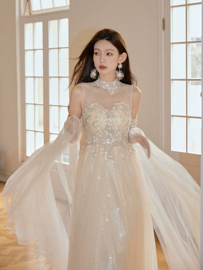 DOLLY Elegant Flower Stand Collar Sleeveless High Waist Tutu Wedding Dress-BELINDA