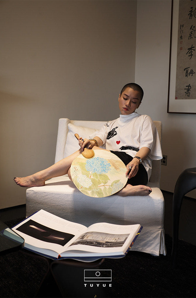 TUYUE white cotton printed small turtleneck short-sleeved T-shirt - MING.