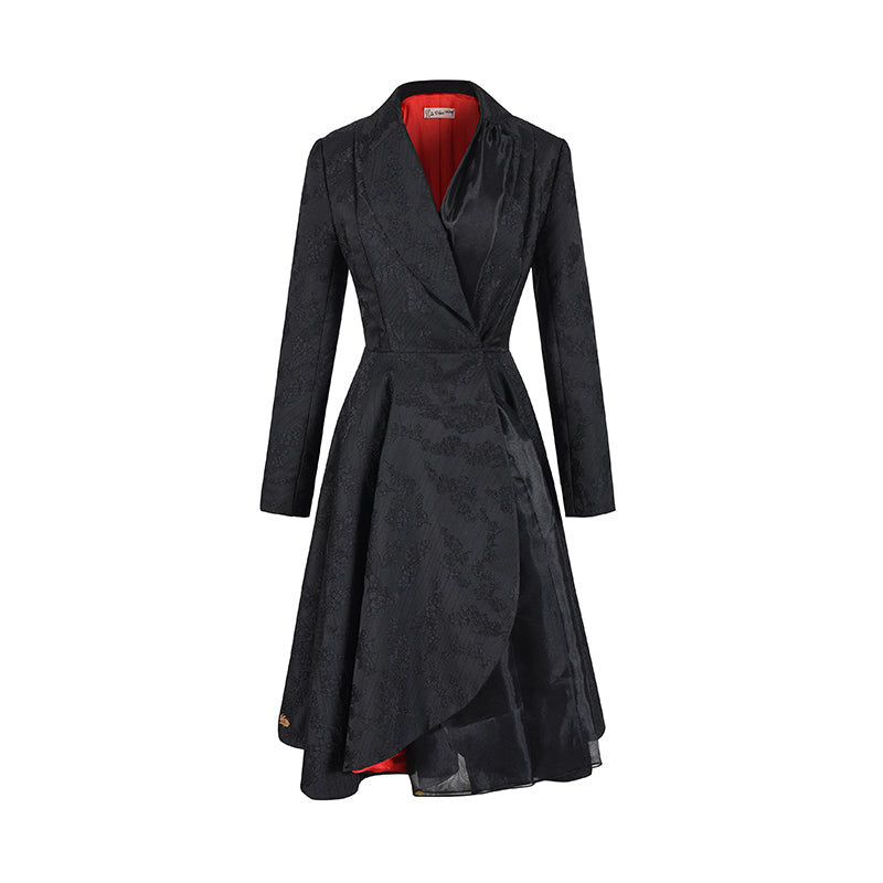 Le Palais Vintage  Lace Dark Pattern Waist Black Slim Skirt Coat-CHASE