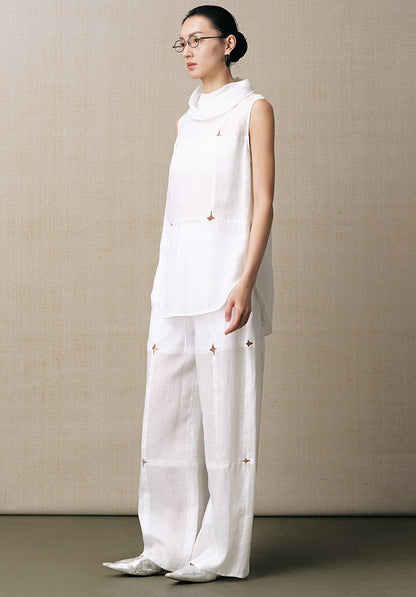 ZHUCHONGYUN new loose turtleneck paneled cut-out sleeveless top--RAMIE.
