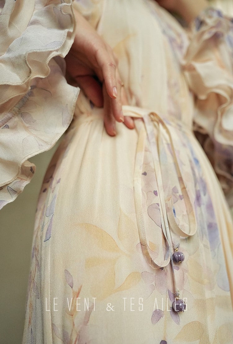 LE VENT&TES AILES floral print silk resort summer vacation maxi dress-GWEN