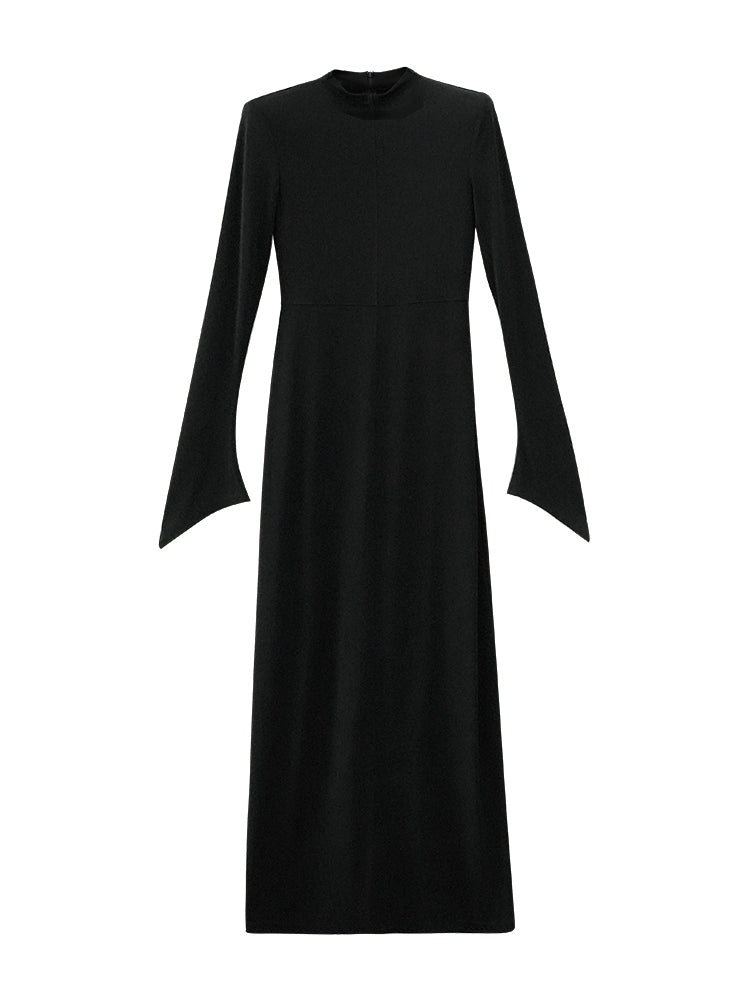ANNAKIKI high-end acetate black shoulder slim long sleeve dress-CAROLE