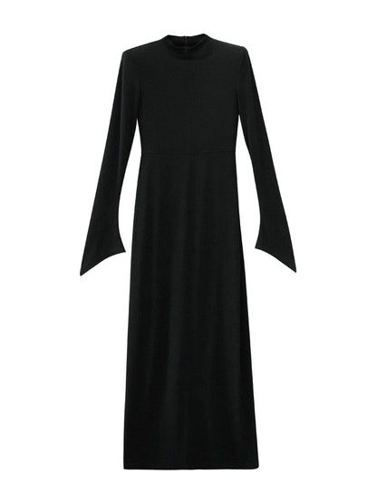 ANNAKIKI high-end acetate black shoulder slim long sleeve dress-CAROLE